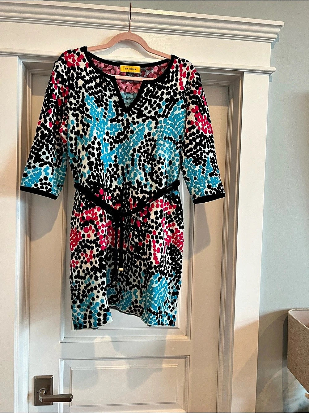 St. John Animal Print Mini Dress in Black & Pink Like New